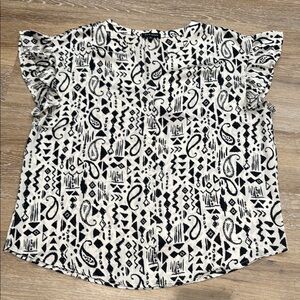 Pleione by Anthropology Black and White Patterned Blouse SZ L